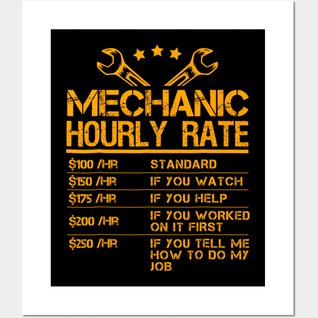 Funny Mechanic Hourly Rate Gift Shirt Labor Rates Wall Art by dashawncannonuzf